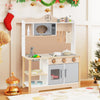 Wooden play kitchen cooking toy playset for kids in white, featuring interactive knobs and ample storage for.