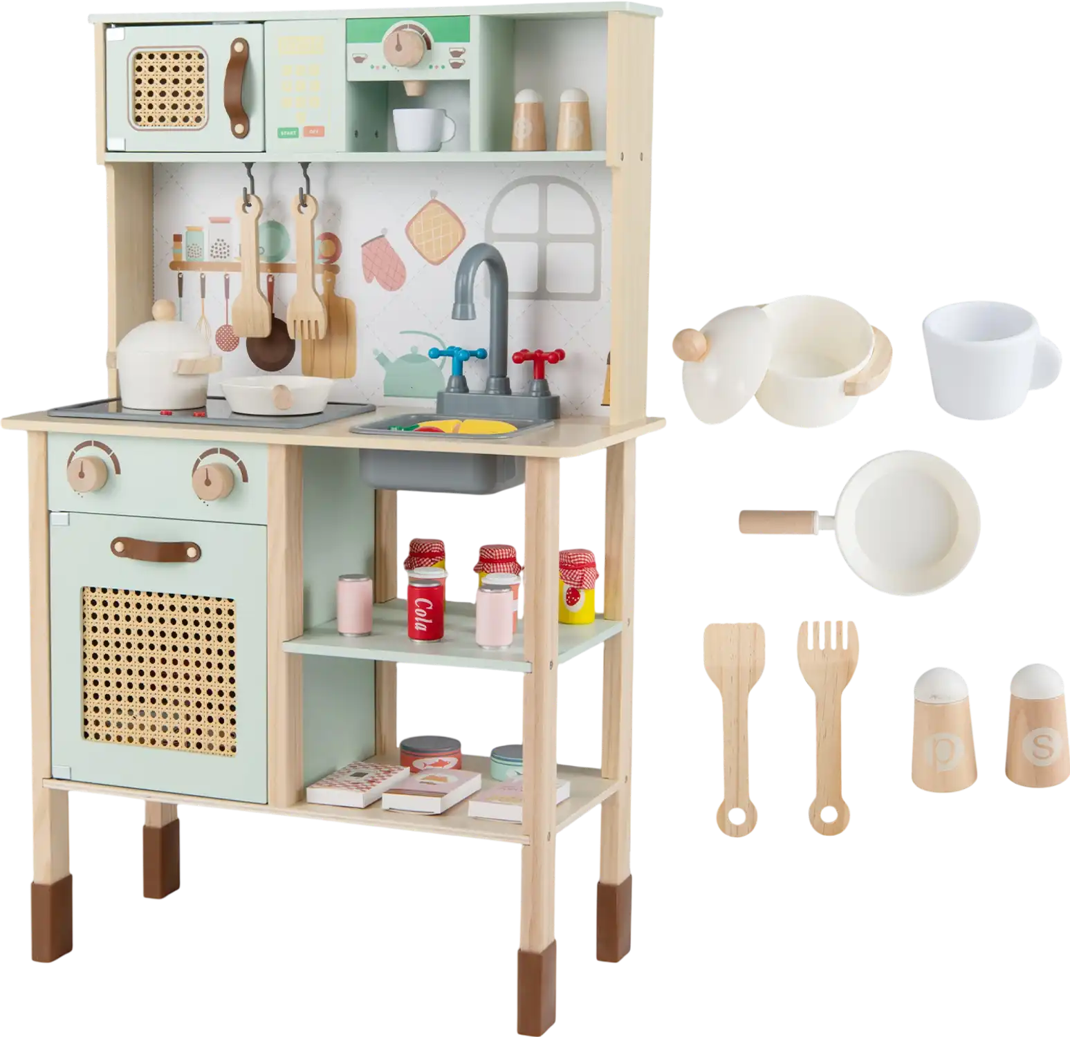 Costway Wooden Kids Play Kitchen Retro Lights Sounds Accessories 29972549 New