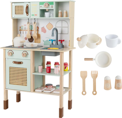 Costway Wooden Kids Play Kitchen Retro Lights Sounds Accessories 29972549 New