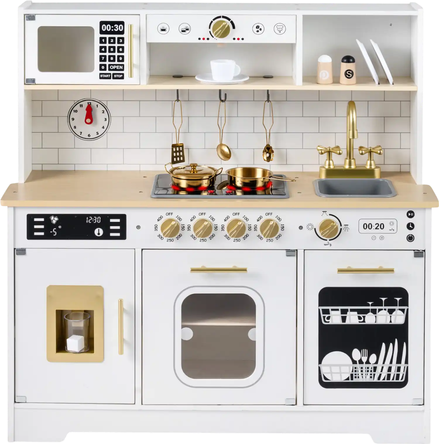 Costway Wooden Kids Play Kitchen Lights Sounds 60342180 New