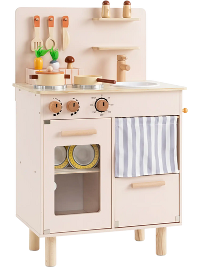 Costway Wooden Kids Play Kitchen Toddler Playset w/ Stove Faucet Sink 75348391 New