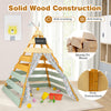 Triangle hideaway playhouse made of anti-cracking fir wood with removable chalkboard, ideal for indoor and outdoor play.