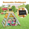 Triangle hideaway playhouse with removable chalkboard, made of durable fir wood, perfect for kids' indoor and outdoor.