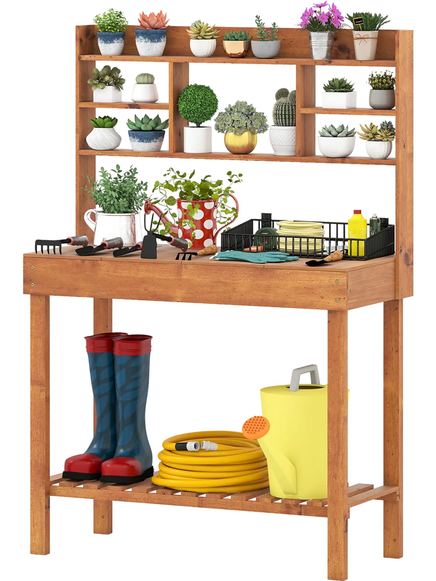 Costway Wooden Garden Potting Bench Table 3-Tier Open Shelf 61806130 New