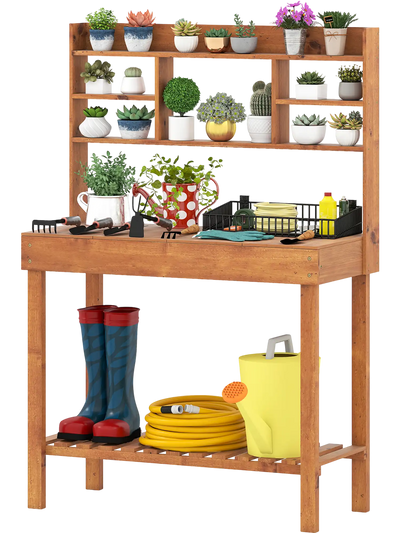 Costway Wooden Garden Potting Bench Table 3-Tier Open Shelf 61806130 New
