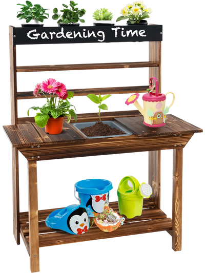 Costway Wooden Potting Bench Outdoor Mud Kitchen Solid Fir Wood 26745893 New