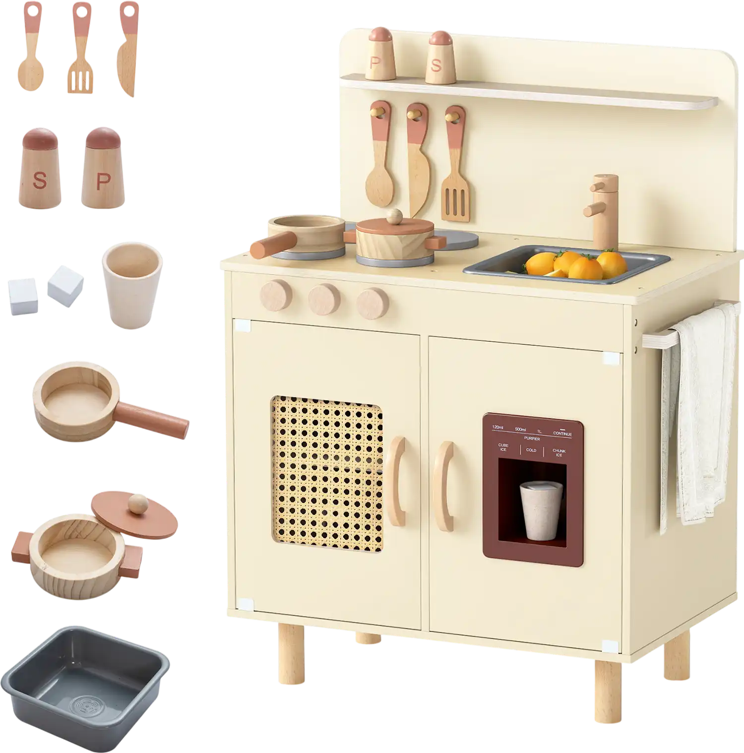 Costway Wooden Pretend Play Kitchen Set Realistic Ice Maker 54229670 New