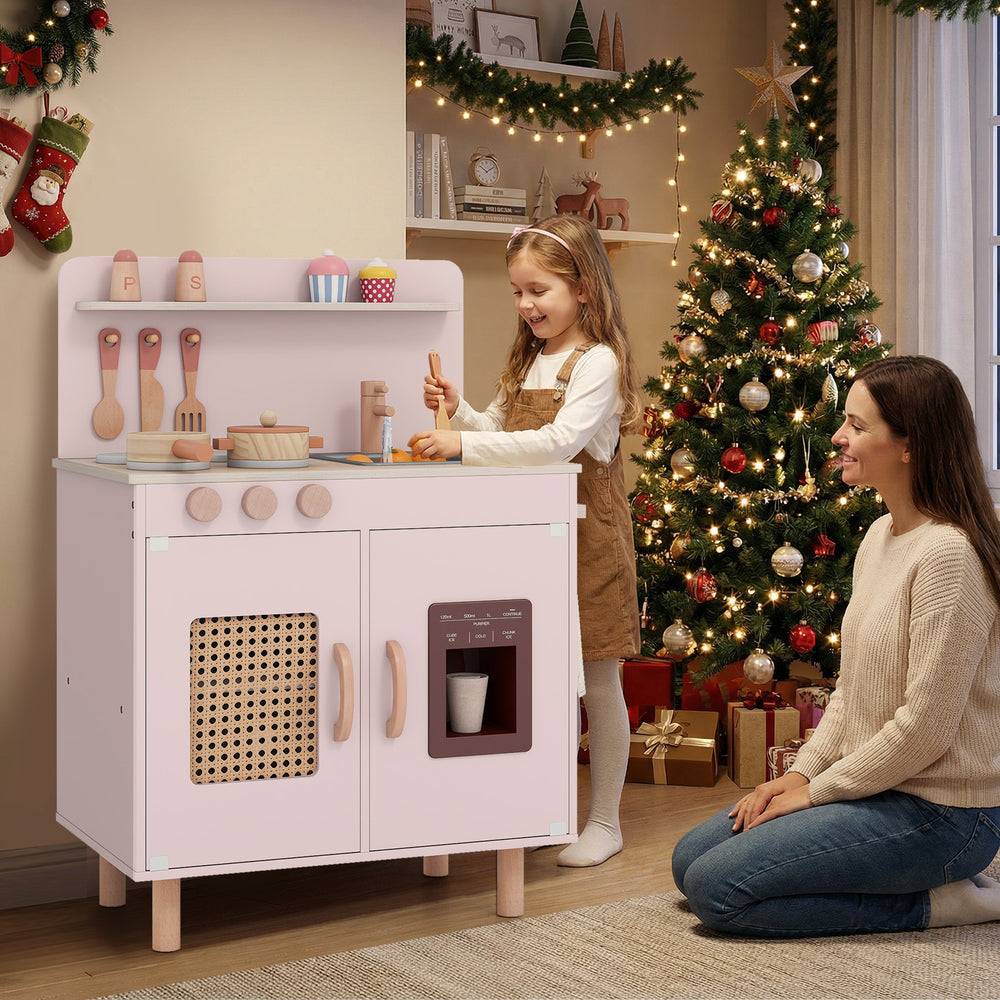 Wooden Pretend Kitchen Playset with Realistic Ice Maker-Pink - Gallery View 1 of 12