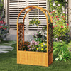 Wooden raised garden bed with arched roof and lattice trellis, perfect for supporting climbing plants in outdoor spaces.