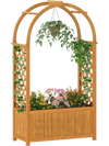 Wooden raised garden bed with lattice trellis and arched roof, made from natural pine wood, ideal for flowers and.