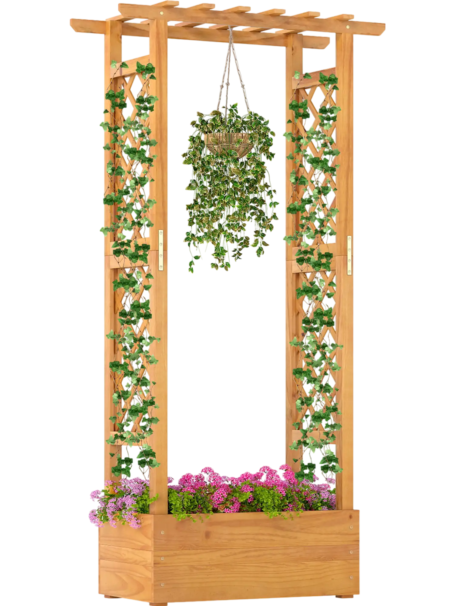 Costway Wooden Raised Garden Bed Lattice Trellis Hanging Roof 61786407 New