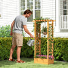 Wooden raised garden bed with lattice trellis, made from natural pine wood, ideal for patios and vertical plant growth.