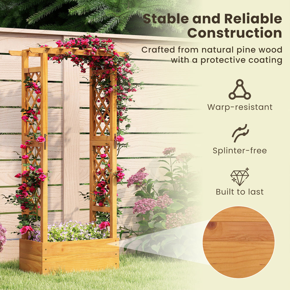 Vertical lattice trellis of the wooden raised garden bed, crafted from durable pine wood, perfect for climbing plants.