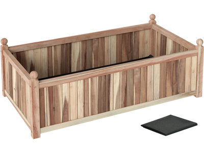 Costway Wooden Raised Garden Bed Rectangular Planter Box Natural Acacia Wood with Liner 52910702 New