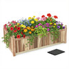 Wooden raised garden bed made of natural acacia wood, filled with colorful flowers, suitable for indoor and outdoor use.