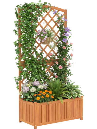 Costway Wooden Raised Garden Bed Planter with Trellis 63