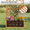 Wooden raised garden bed with trellis, 63 inches tall, slatted design for drainage, ideal for growing various plants.