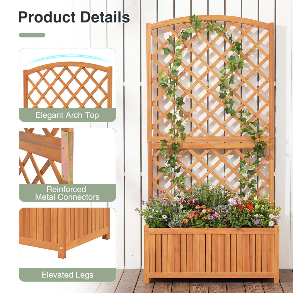 Wooden raised garden bed with trellis, 63 inches tall, made of acacia wood, ideal for climbing plants and outdoor.