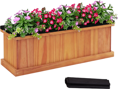 Costway Wooden Raised Garden Bed Planter Box Solid Fir w/ Drainage Holes & Liner 32066924 New
