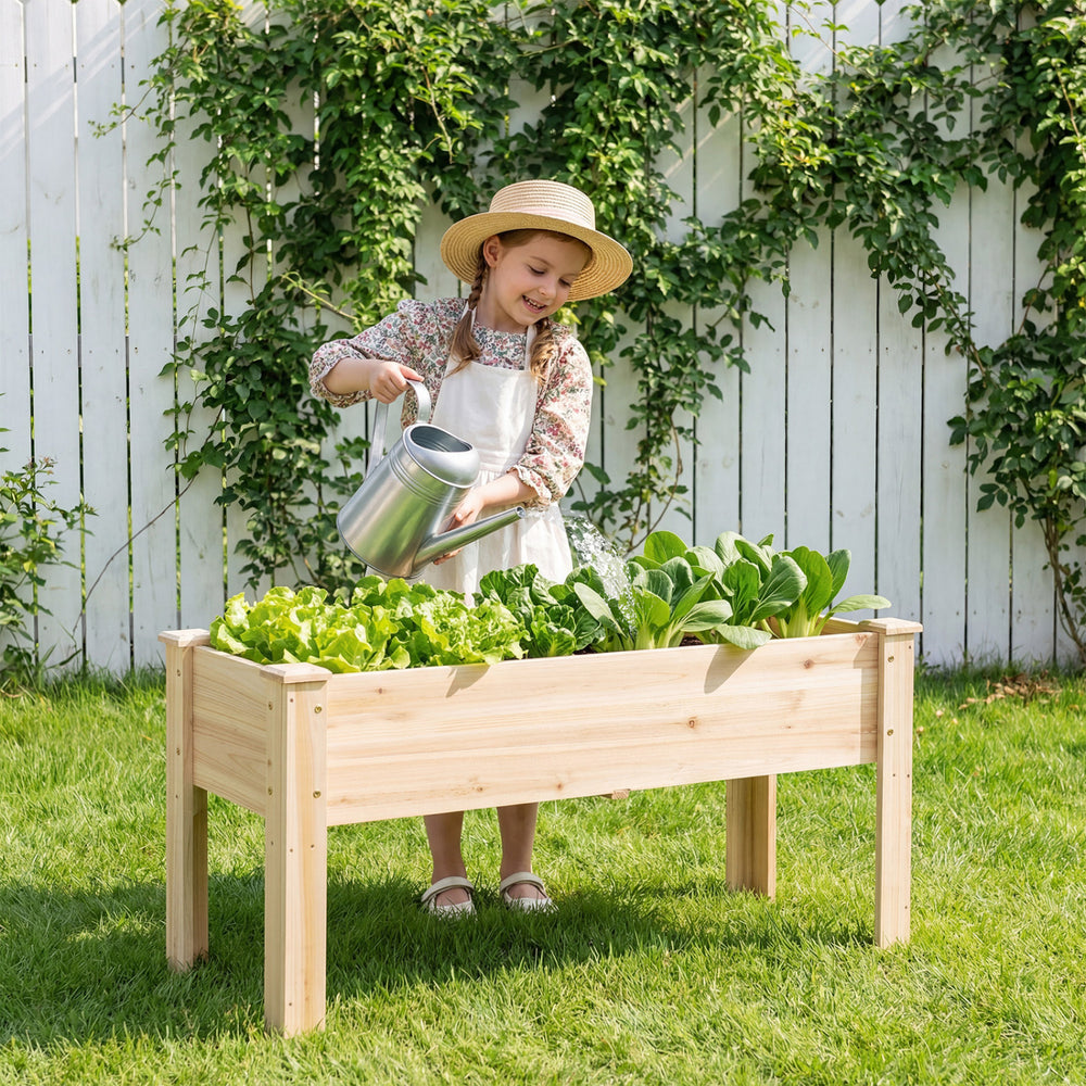 Wooden Raised Garden Bed with Legs 175 LBS Heavy-Duty Elevated Planter Box with Drainage Holes-Natural - Gallery View 1 of 12