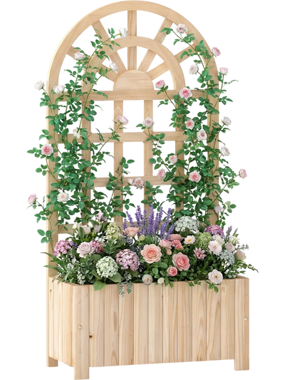 Costway Wooden Raised Garden Bed with Trellis 48