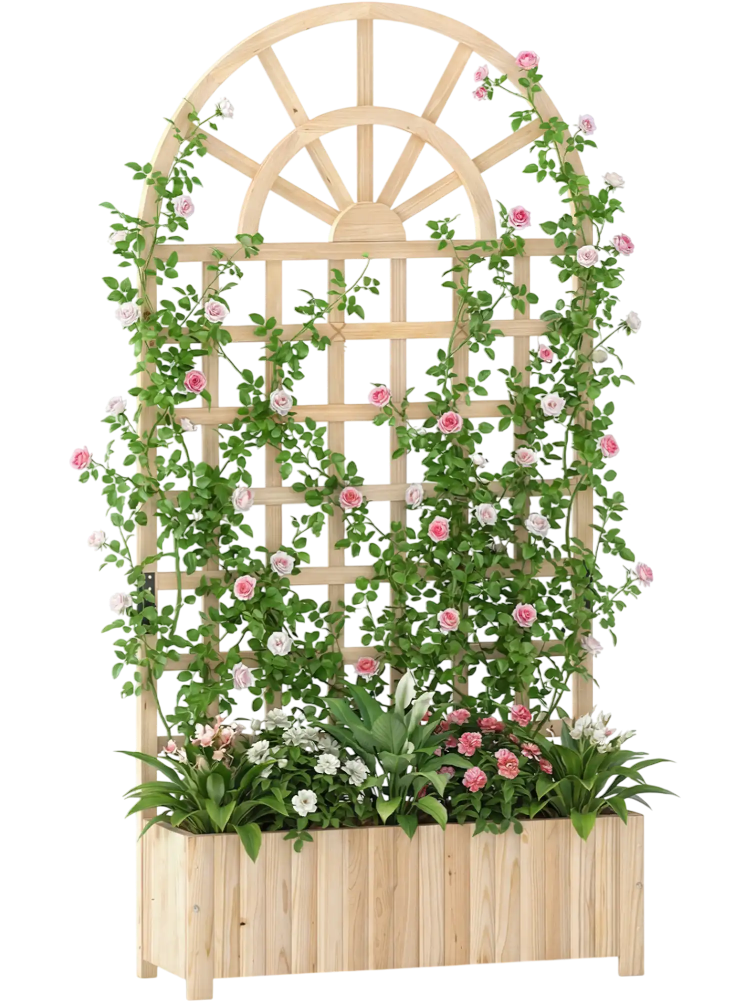 Costway Wooden Raised Garden Bed with Trellis 71
