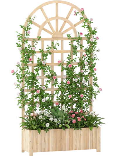 Costway Wooden Raised Garden Bed with Trellis 71
