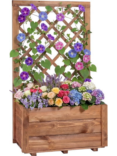 Costway Wooden Raised Garden Bed Lattice Trellis Drainage Holes 23144640 New