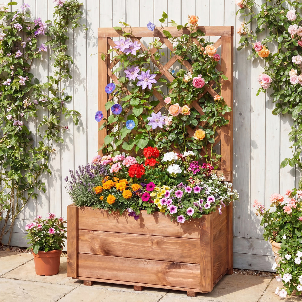 Wooden Raised Garden Bed with Lattice Trellis Drainage Holes-Orange - Gallery View 1 of 10