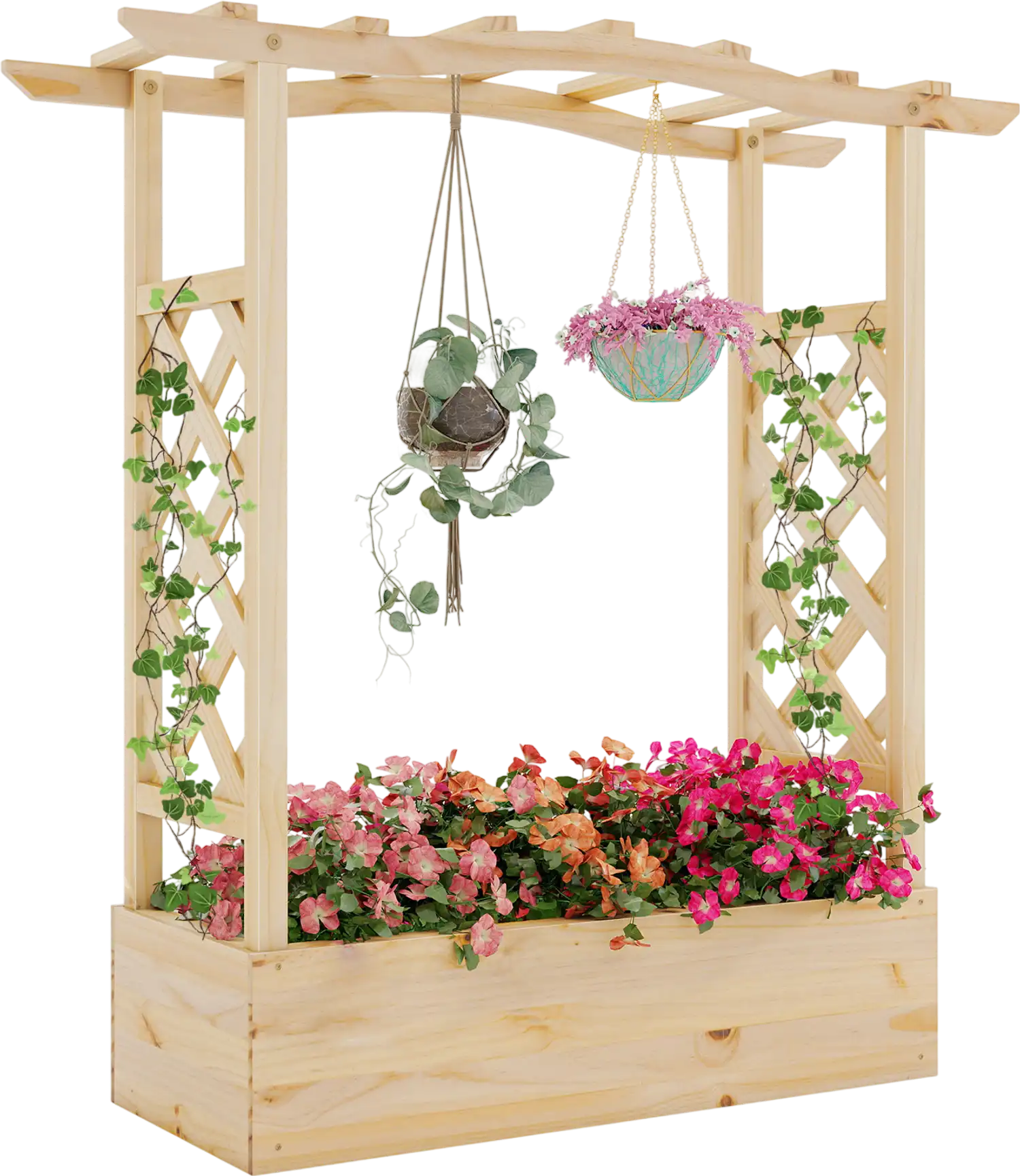 Costway Wooden Raised Garden Bed Planter Box Trellis Hanging Roof 63798541 New