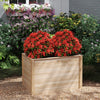 Wooden raised garden bed planter box made of fir wood, featuring vibrant flowers, ideal for nurturing deep-root plants.