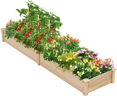 Costway Wooden Raised Garden Bed 2 Planter Boxes Dividers 294518637 New