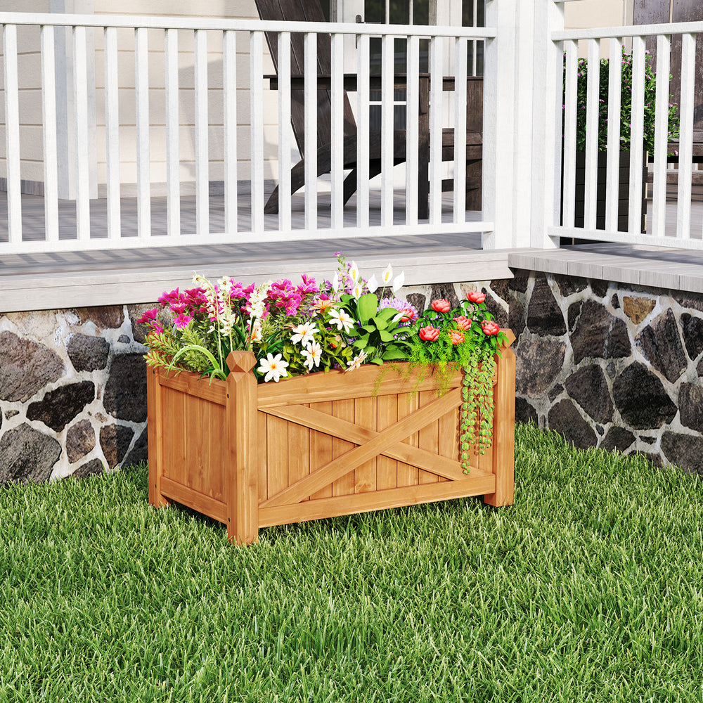 Wooden raised garden bed crafted from solid fir wood, featuring a smooth finish and a charming design, perfect for.
