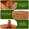 Wooden raised garden bed with decorative corners, X-shaped patterns, and slotted legs for easy setup in patio gardens.