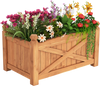 Wooden raised garden bed with vibrant flowers, crafted from solid fir wood, featuring drainage holes for optimal plant.