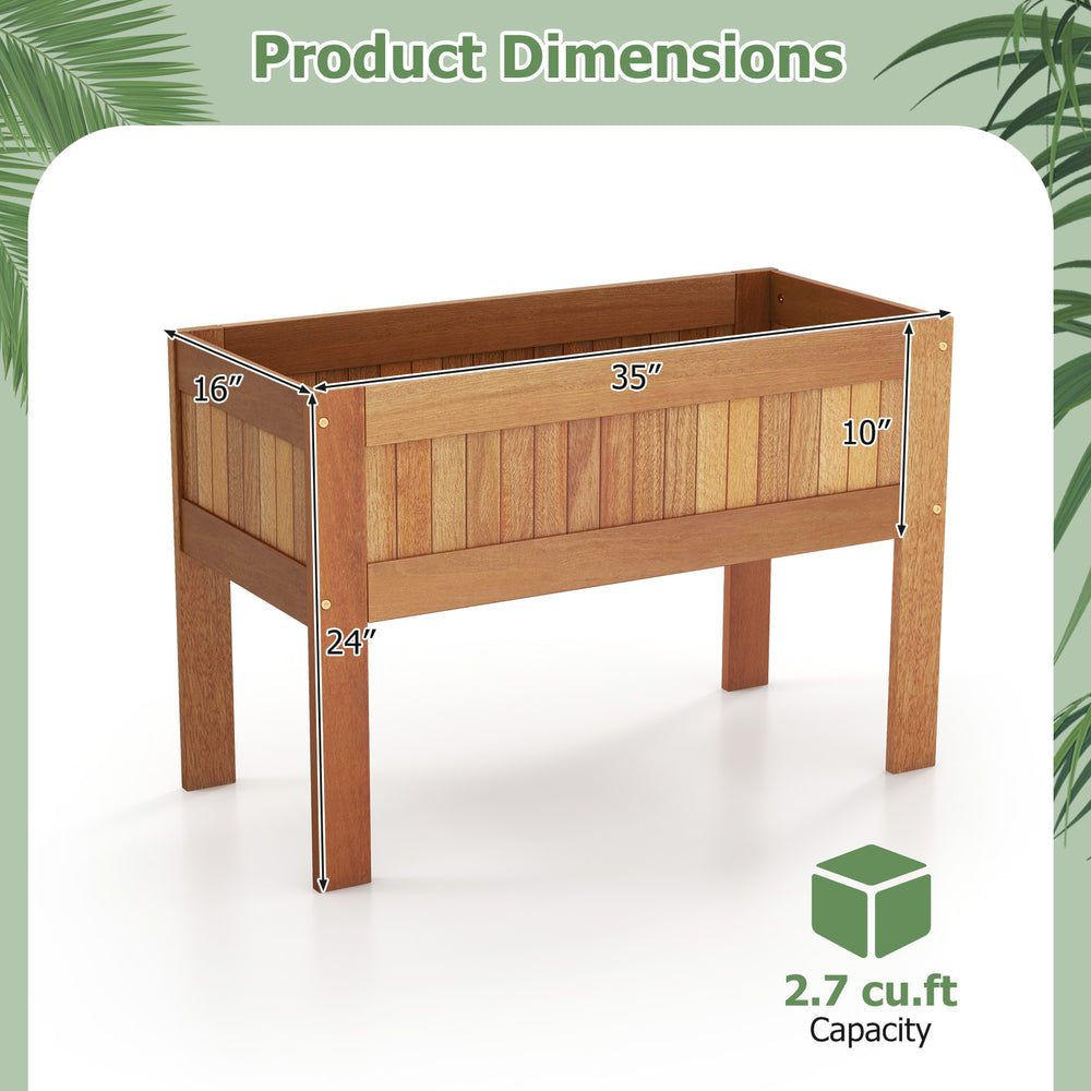 Wooden raised garden bed with legs, 35" x 16" x 24", solid wood construction, perfect for indoor and outdoor planting.