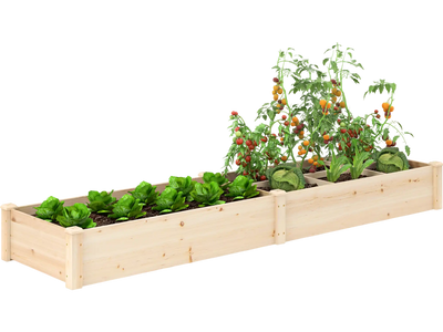 Costway Wooden Raised Garden Bed w/ 2 Planter Boxes Divider Open-Ended 254319876 New