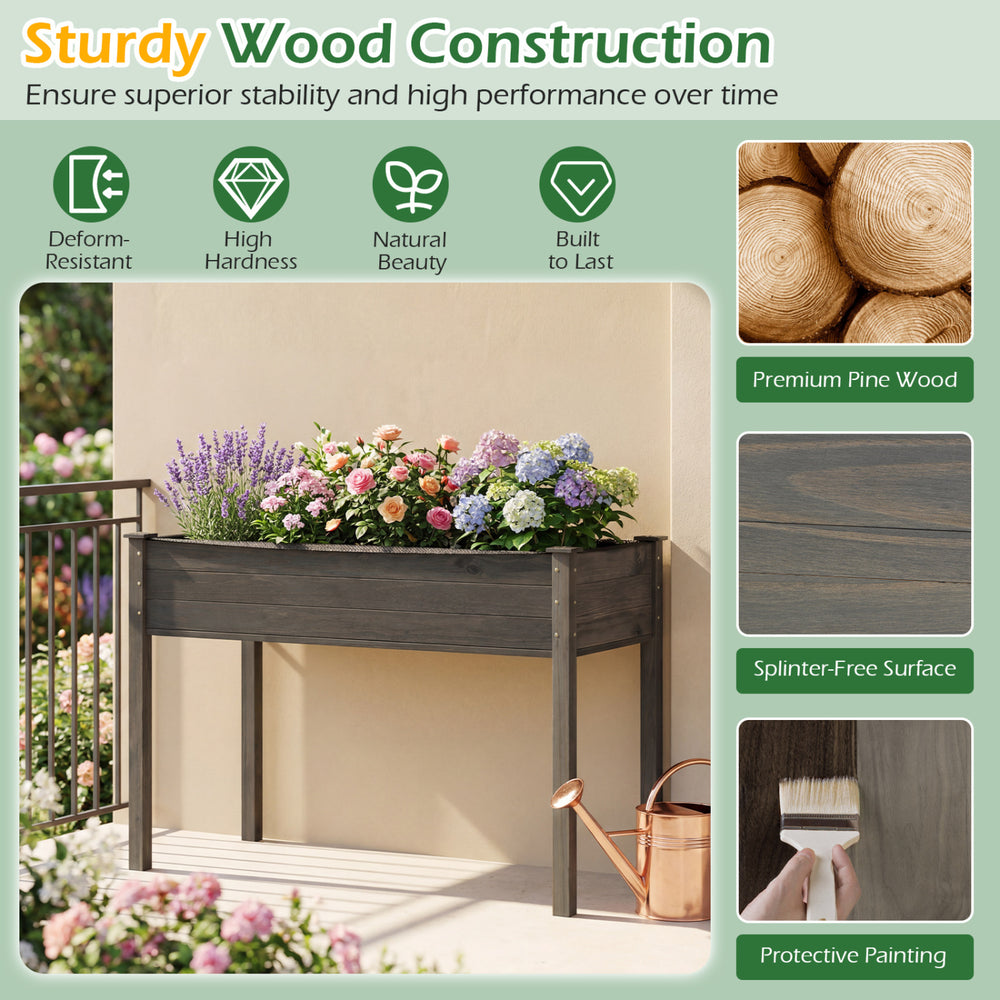 Wooden raised vegetable garden bed in gray, made of solid fir wood, 4 ft long, ideal for easy gardening in any outdoor.