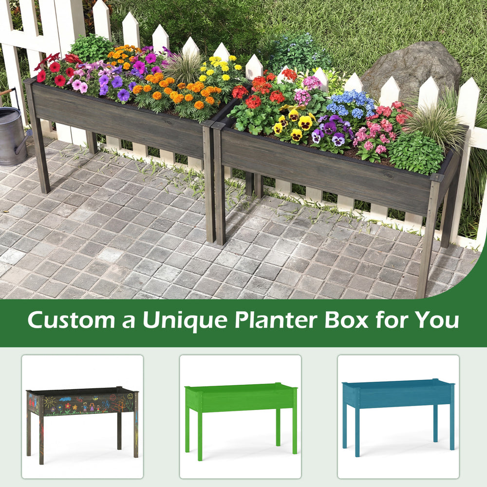 Wooden raised vegetable garden bed in gray, 4 ft long, made of solid fir wood, ideal for patio or backyard planting.