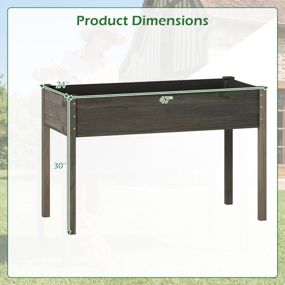 Wooden raised vegetable garden bed dimensions showing 47" length, 24" width, and 30" height for easy plant management.