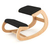 Wooden rocking chair with black padded seat cushion and knee support, designed for improved posture and comfort.