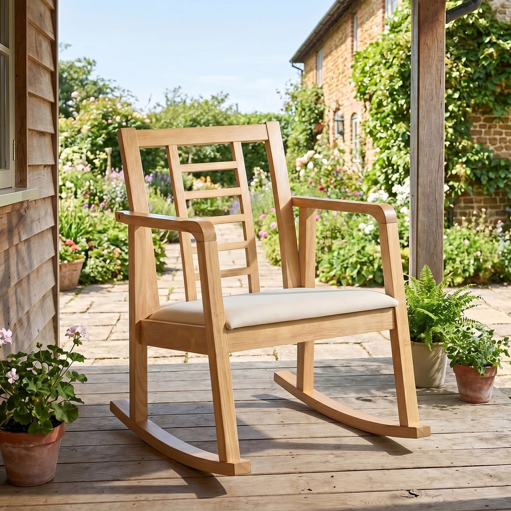 Wooden Rocking Chair with Upholstered Seat and Ladder Back for Living Room-Natural - Gallery View 1 of 8