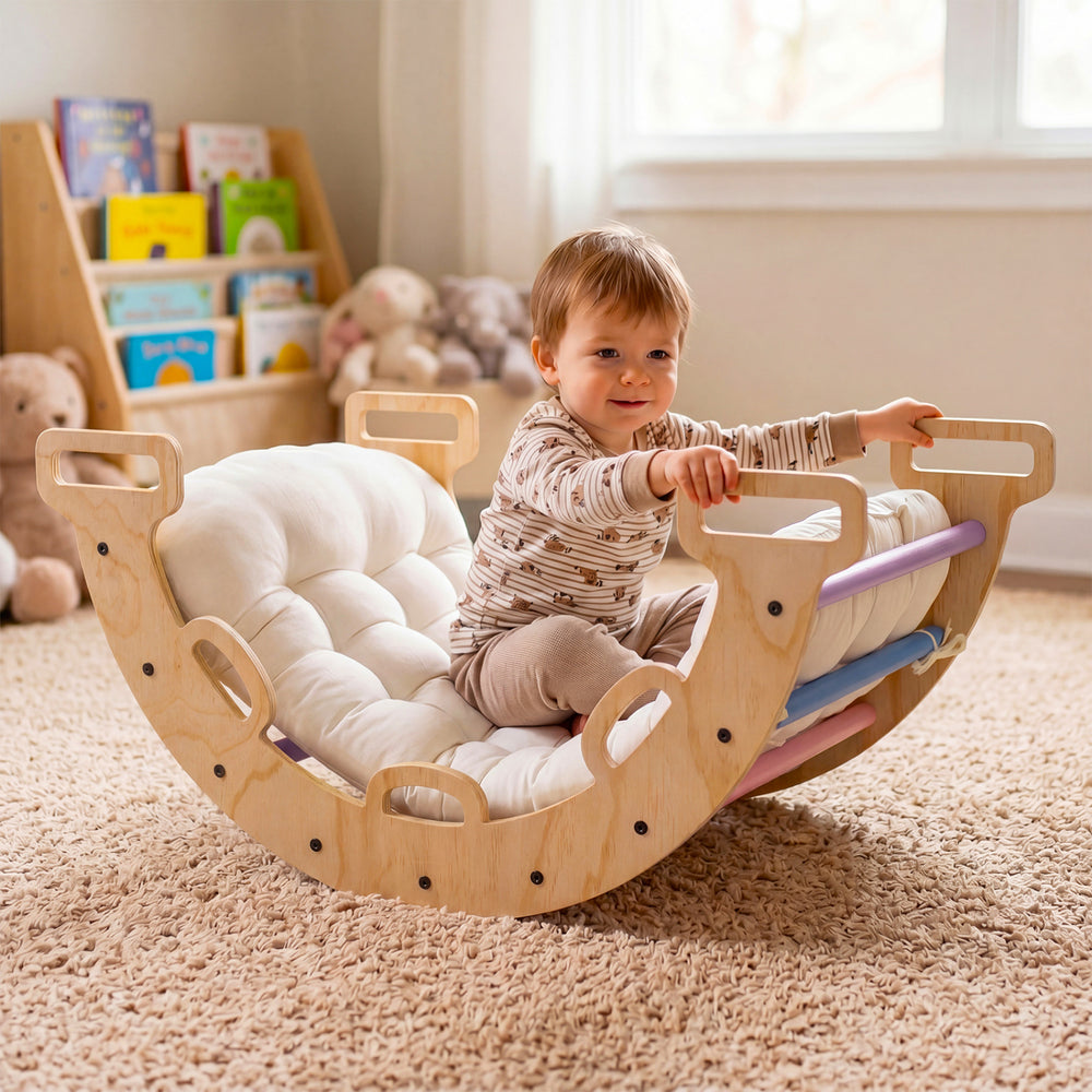Wooden Rocking Climbing Arch with Cushion 3-in-1 Montessori Kids Climber Rocker-Multicolor - Gallery View 1 of 12