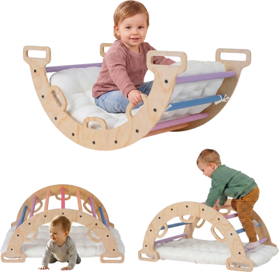 Costway 3-in-1 Wooden Rocking Climbing Arch Kids Climber Rocker with Cushion 26405566 New