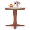 Round 35-inch wooden dining table with pedestal base in cream white finish, ideal for gatherings and easy to clean.