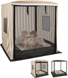 Wooden sandbox with canopy for children, featuring solid wood, breathable mesh, and roll-up curtains for outdoor play.