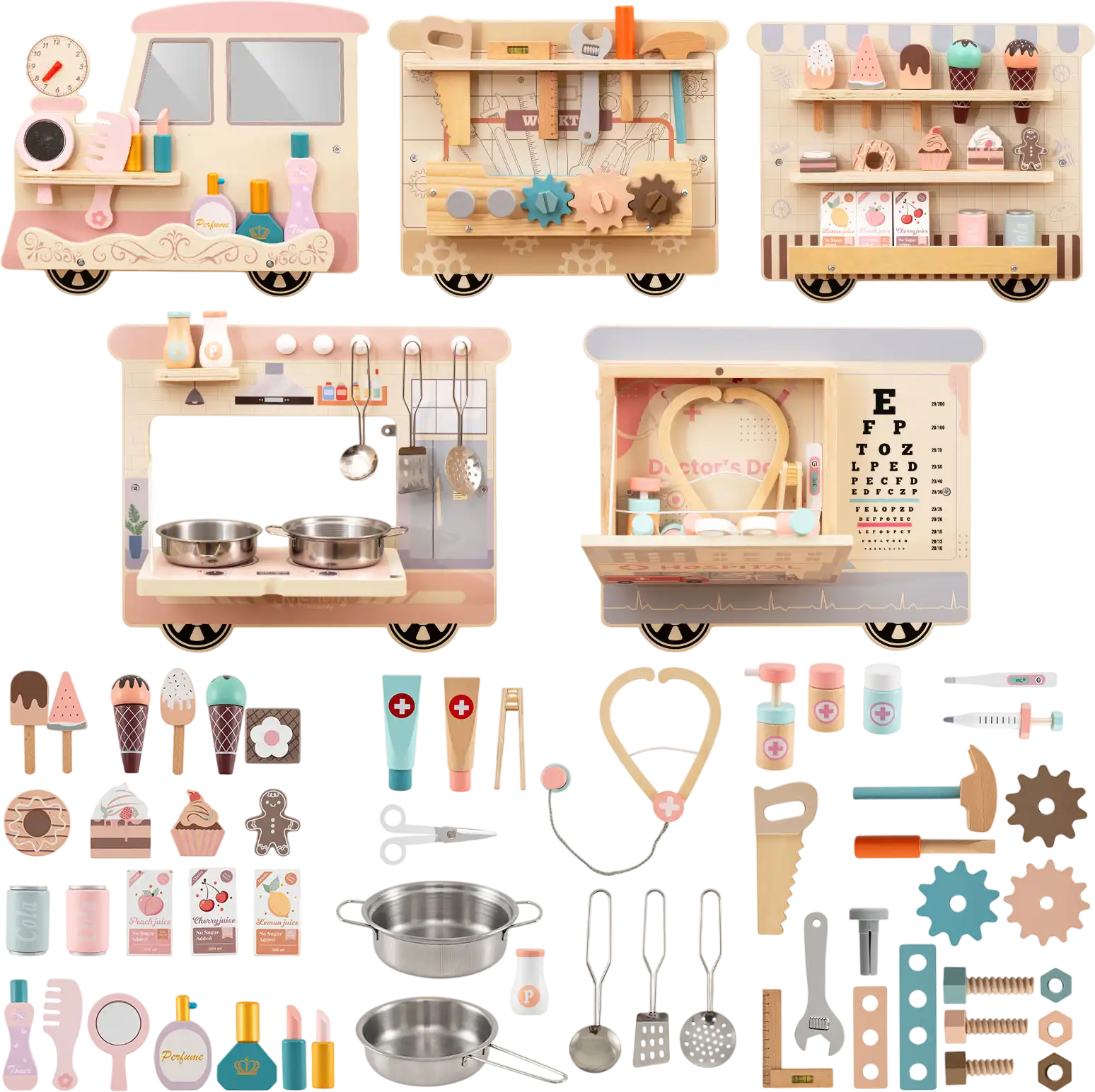 Costway Wooden Sensory Wall Panel Vanity Tool Box Kitchen Playset 21361290 New