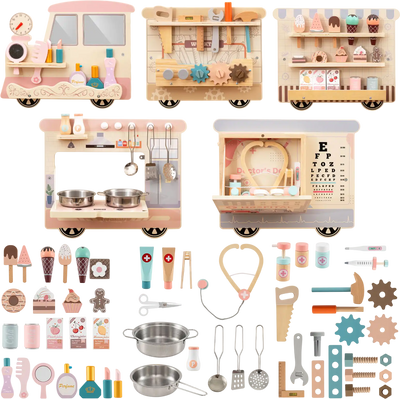 Costway Wooden Sensory Wall Panel Vanity Tool Box Kitchen Playset 21361290 New