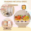Simulated stove with kitchenware hooks and seasoning rack, designed for little chefs in a kids' sensory wall panel.