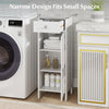 White wooden storage cabinet with drawer and adjustable shelves, perfect for small spaces in bathrooms or living rooms.